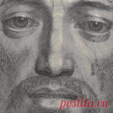 Клод Меллан, La Sainte Face (Holy Face), 1649 г.
Изображение на этой гравюре XVII века целиком состоит из одной спиралевидной линии. Все детали лица, а так же светотень созданы с помощью утолщений или изгибов этой линии.