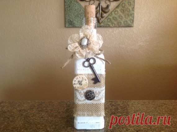 Altered bottle decorated in vintage decor home by Lorettescottage