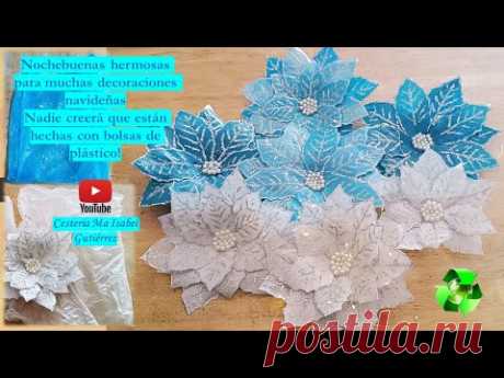 Haz estas bellas nochebuenas con bolsas de plástico y tendrás muchas decoraciones navideñas!