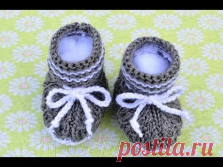 Пинетки спицами. Видео мастер-класс.