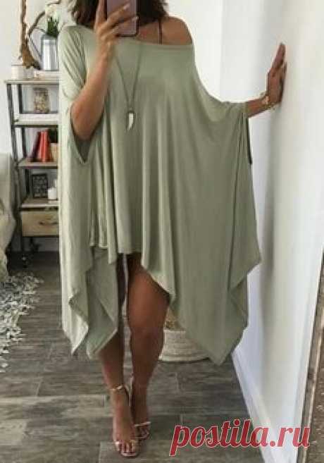 Available Sizes :S;M;L;XL Bust(cm) :S:158cm; M:160cm; L:162cm; XL:164cm Length(cm) :S:76cm; M:77cm; L:78cm; XL:79cm Type :Loose Material :Dacron Color :Green Decoration :Irregular Pattern :Plain Collar :Collarless Length Style :Below Knee Sleeve Length :Three Quarter Length Sleeve