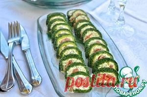 Рулет из свежего шпината с копчёным лососем - кулинарный рецепт