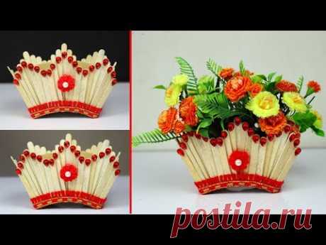 how to make ice cream stick flower vase easy - Ice cream stick craft - Best out of waste