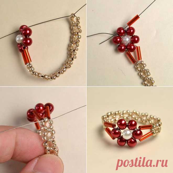 Best Seed Bead Jewelry  2017  Pearl-Bead-Flower-Rings  easy  picture tute  Seed Bead Tutorials