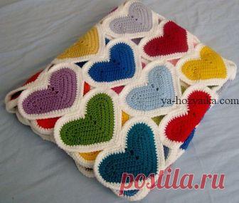 Плед узором из сердечек крючком. Вязание крючком плед сердечками