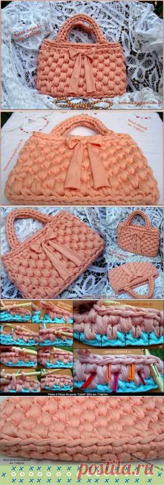 EU TAMBÉM CROCHETO...: Bolsa Salmão em Trapilho