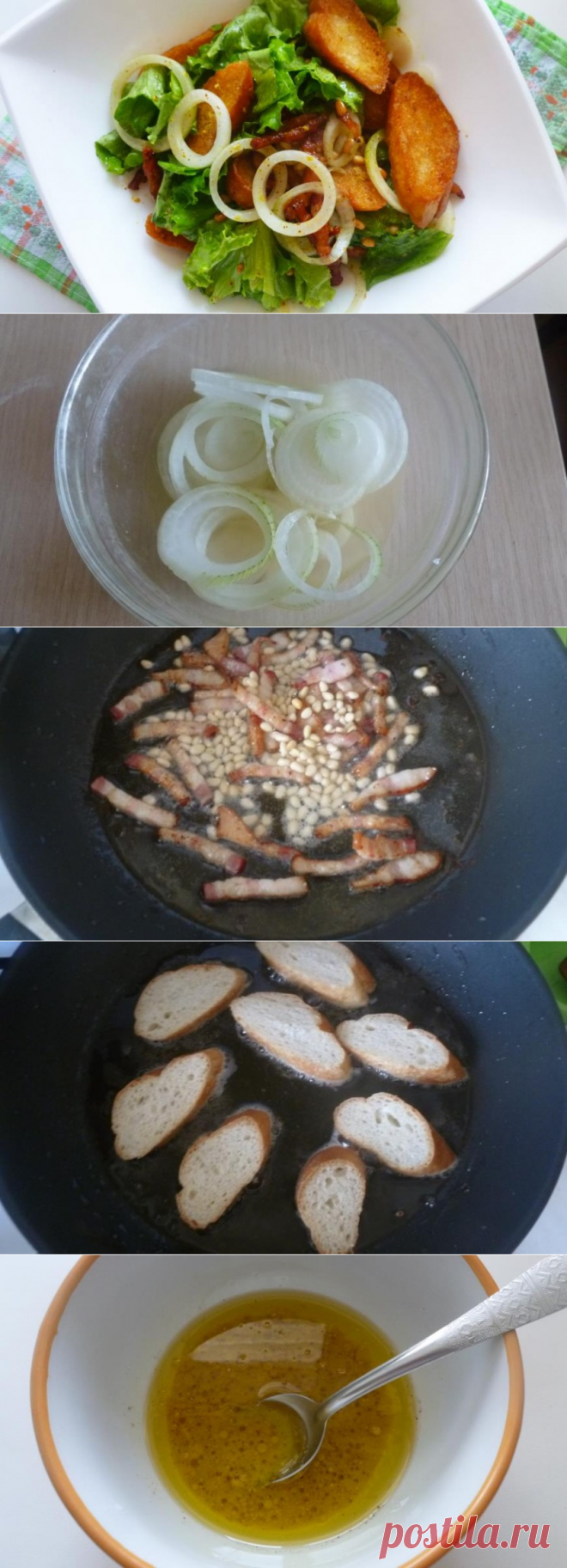 Салат с беконом, гренками и кедровыми орешками — Вкусные рецепты