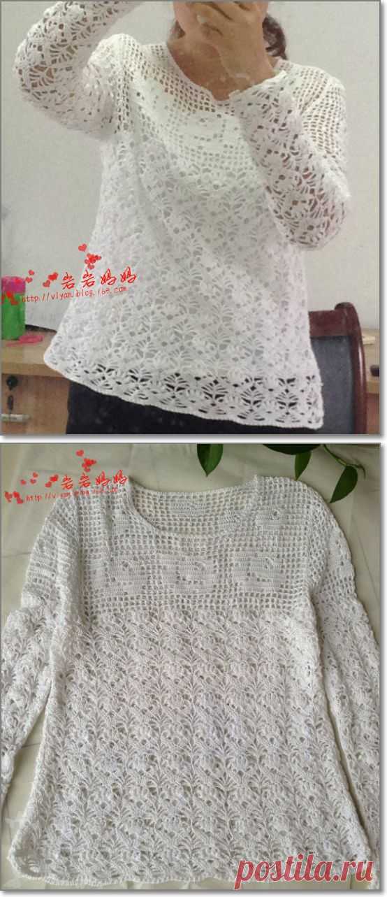 Ажурный пуловер крючком