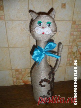Кот из шпагата и кофейных зерен - ОСТРОВОК ПОДЕЛОК