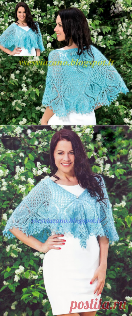 ВСЕ СВЯЗАНО. ROSOMAHA.: Голубая нарядная шаль спицами.