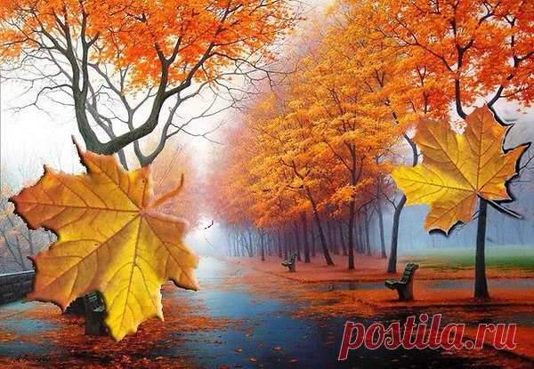 В окне подруга Осень
Листвою шелестит,
Она меня без спроса
Печалью угостит.
21:22
Листвой осыплет жёлтой,
А ветерком хлестнет,
И взяв меня под руку
По парку поведет.

Покажет все наряды,
Напомнит о зиме,
Шепнёт на ушко тихо —
Есть радость и во мне.

Смотри, какие листья!
Смотри, какой ковёр —
У каждого сезона
Есть свой волшебный хор.

У Лета, щебетанье и трели соловья,
А у Зимы метели и белые снега,
Весна поёт капелью журчащего ручья,
А Осень разукрасит деревья и поля.