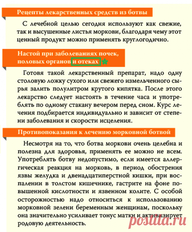 Настой морковной ботвы при заболеваниях почек, половых органов и отеках