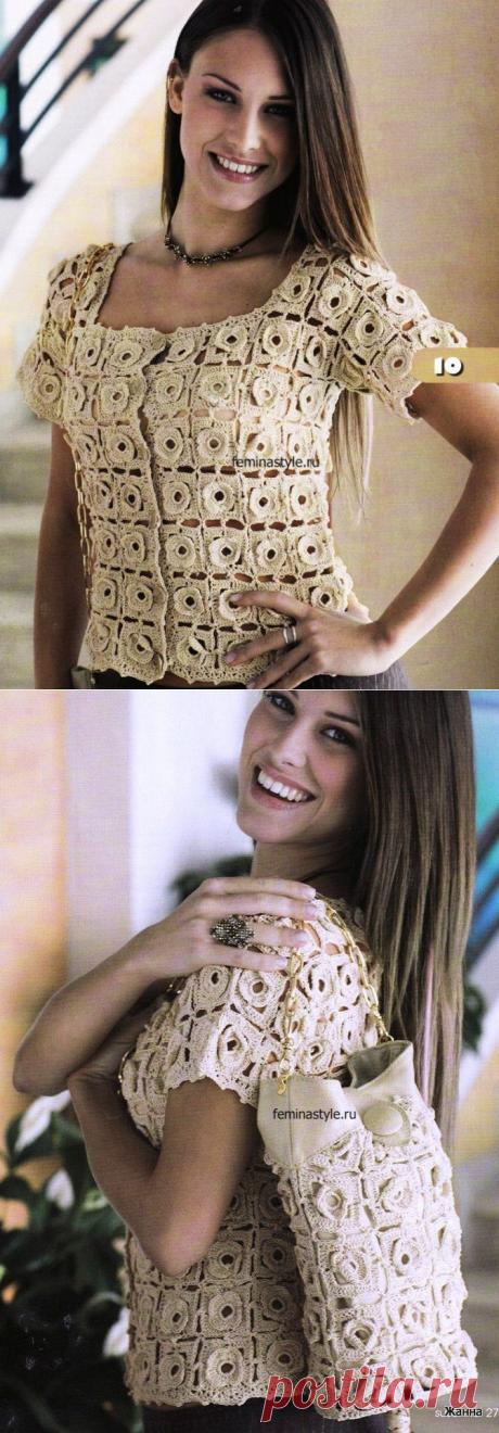 Жакет и сумка из кружевных розеток | Вязание крючком и спицами