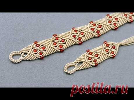 BEADED MACRAME DIAMOND FLOWER BRACELET | DIY MACRAME JEWELRY - YouTube  БРАСЛЕТ С БИСЕРОМ  МАКРАМЕ