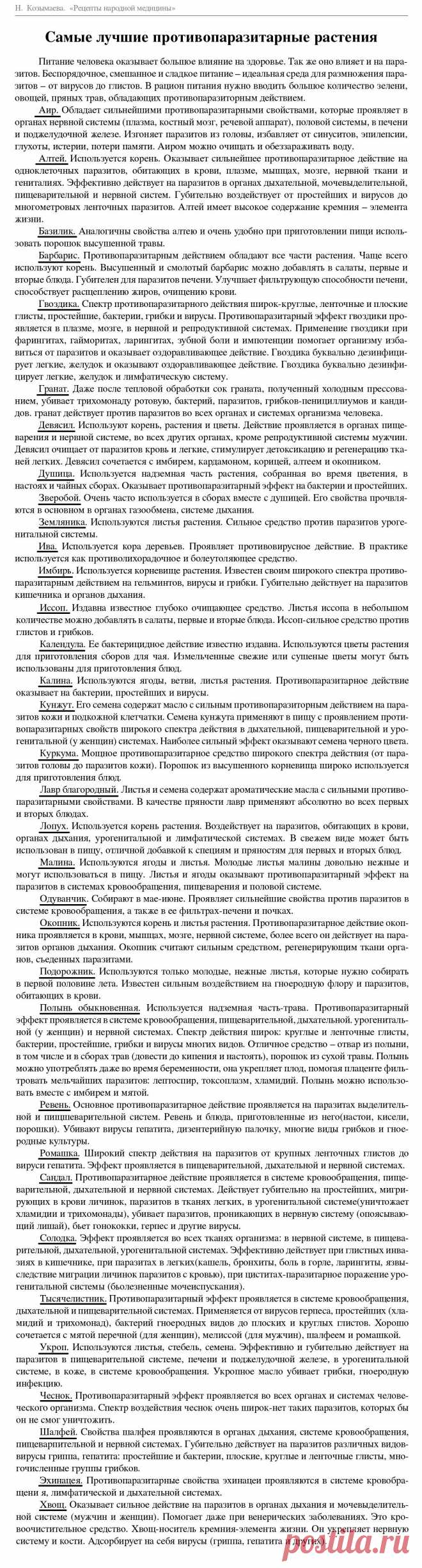 Самые лучшие противопаразитарные растения