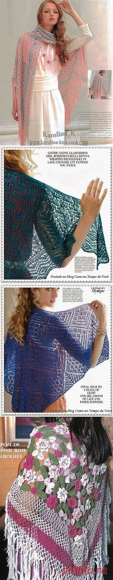 Шаль ажурная)Схемы вязания..