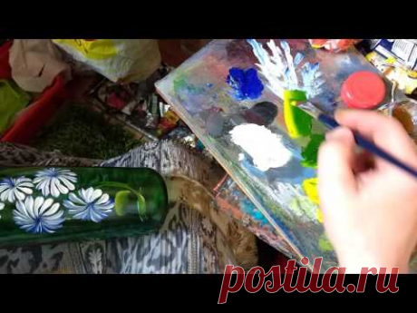 Роспись по стеклу. Узор Ромашка - видеоМК