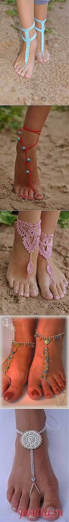 Crochet Aqua Barefoot Sandals, Nude shoes, Turquoise Foot jewelry, We…