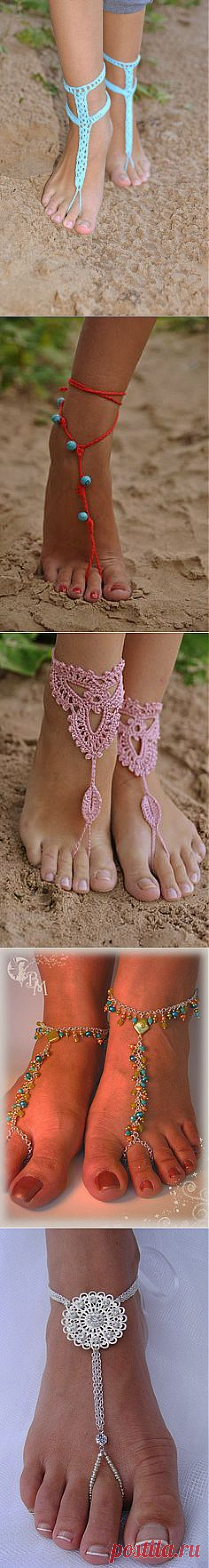 Crochet Aqua Barefoot Sandals, Nude shoes, Turquoise Foot jewelry, We…