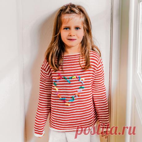 Полосатый джемпер с вышитым сердечком - схема вязания спицами с описанием на Verena.ru