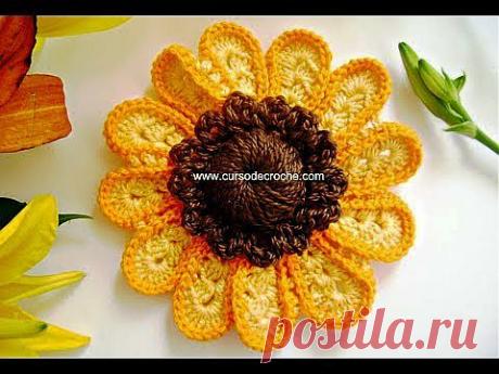 CROCHÊ - FLOR GIRASSOL 1 - YouTube