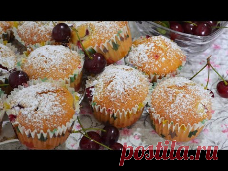 Маффины с вишней 🍒Быстрый рецепт с любимой ягодой |  Танюшна кухня