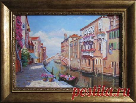 В продолжение серии картин о солнечной Италии, написана новая работа, &quot;Утро на канале&quot;. Друзья, рад буду услышать и ваше мнение.
Холст, масло. 35 Х 50 см. 2015 г.