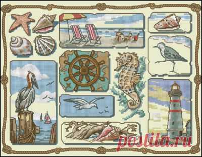 схема для вышивки крестом семплера Морские этюды