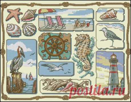 схема для вышивки крестом семплера Морские этюды