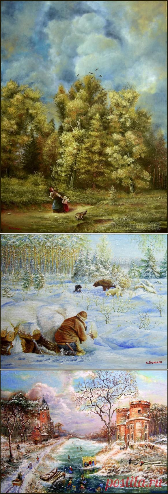 Художник Андрей Доманин. Даже зима, на его картинах, снежная, тихая и уютная