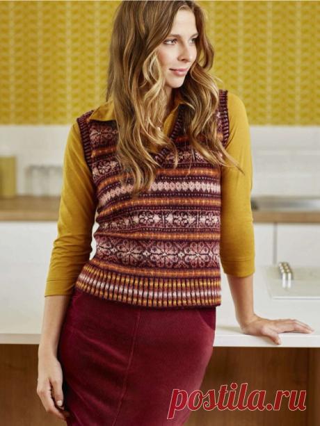 Вязаный спицами жаккардовый жилет Chain Link от Мэри Хендерсон. Схемы и описание вязания - Модели спицами для нас красивых - Мамины ручки