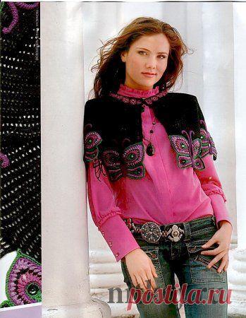 Пелерина крючком с бабочками » Ниткой - вязаные вещи для вашего дома, вязание крючком, вязание спицами, схемы вязания