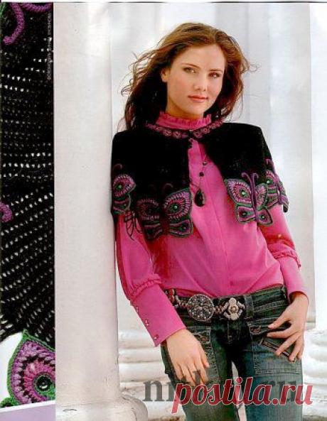 Пелерина крючком с бабочками » Ниткой - вязаные вещи для вашего дома, вязание крючком, вязание спицами, схемы вязания