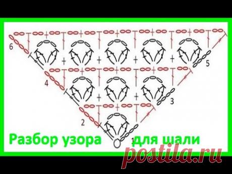 Разбор УЗОРА для ШАЛИ по схеме , crochet shawl , вязание КРЮчКОМ (шаль № 418)