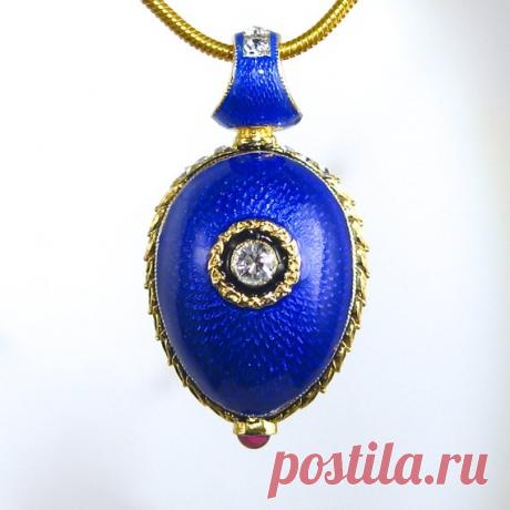 NECKLACE CROWN Guilloché blue enamel Faberge style | Etsy