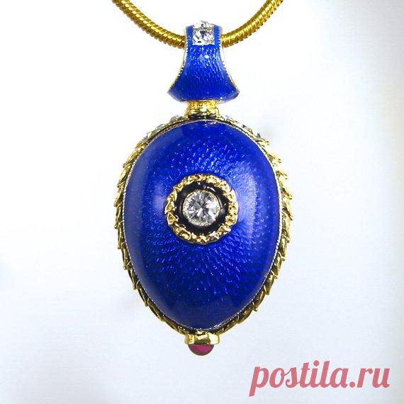 NECKLACE CROWN Guilloché blue enamel Faberge style | Etsy