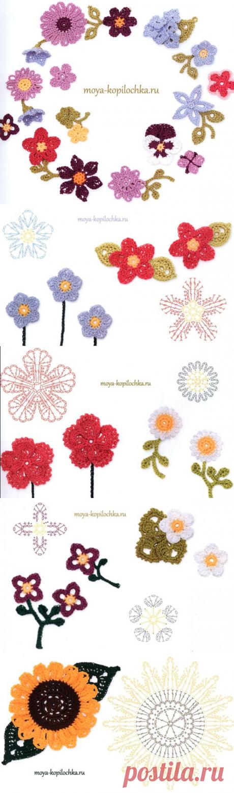 Вязаные цветы. 100 цветочных мотивов для вязания крючком со схемами.