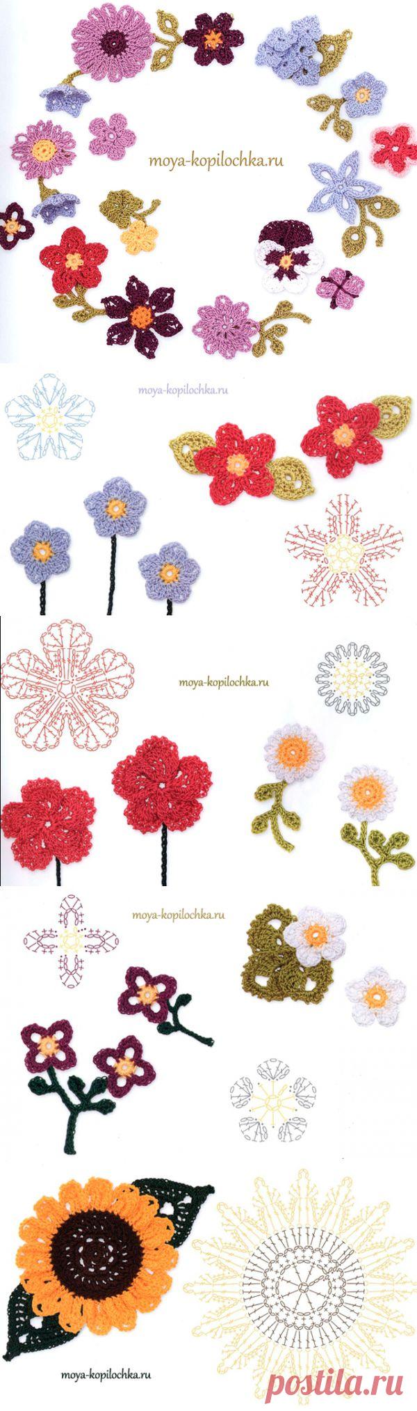 Вязаные цветы. 100 цветочных мотивов для вязания крючком со схемами.