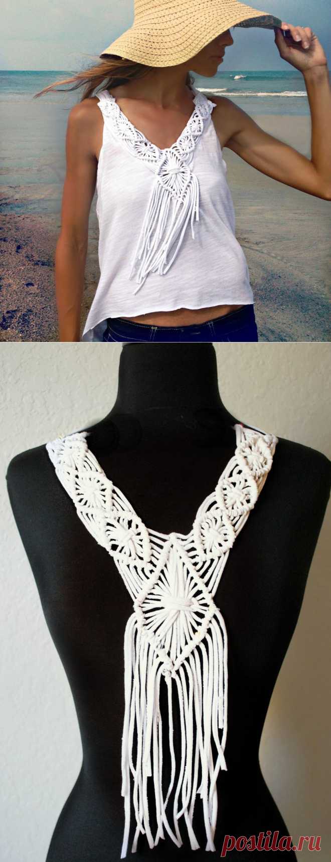 Переделка: отделка футболки в технике "макраме" + 2 видео.