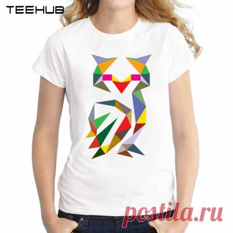 Nuevo 2019 mujeres verano moda geométrica búho impreso Camiseta de manga corta señora diseño fantástico Tops novedad camisetas-in Camisetas from Ropa de mujer on AliExpress