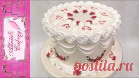 Beautiful One Tier Anniversary Cake. Lambeth Style! Rose Medley Mold by Katy Sue: https://bit.ly/2BldXPB A wonderful couple came to me asking for a Lambeth style anniversary cake to celebrate 48 years of marria...