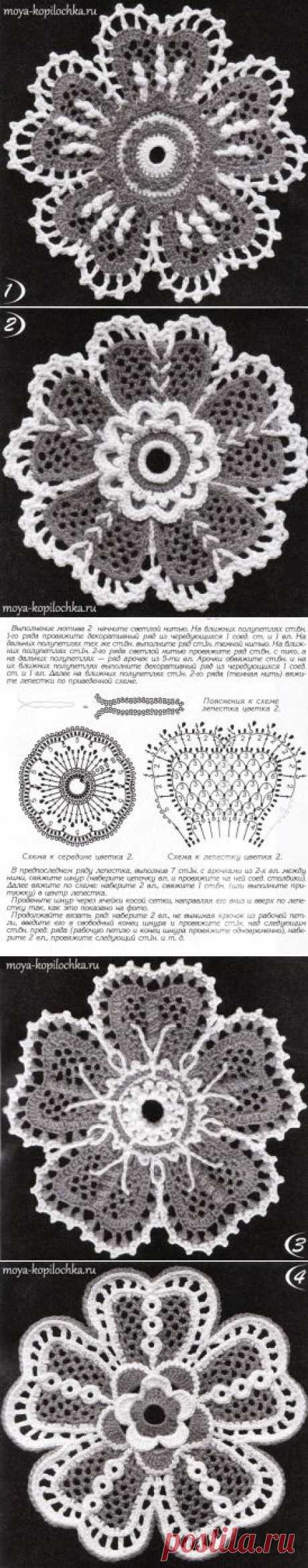 Ирландские кружева. Цветы с надвязками - Вязание - Моя копилочка