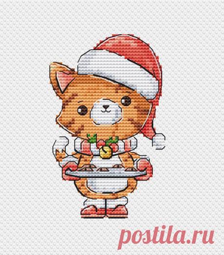 Cat with Santa hat cross stitch pattern cute kitten cross | Etsy