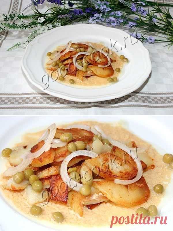 Хорошая кухня - картофельный салат с луком и зелёным горошком. Кулинарная книга рецептов. Салаты, выпечка.