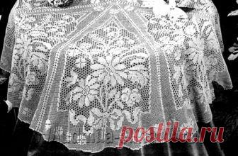 Филейная скатерть «Английский сад» Филейная скатерть «Английский сад». Схема вязания крючком