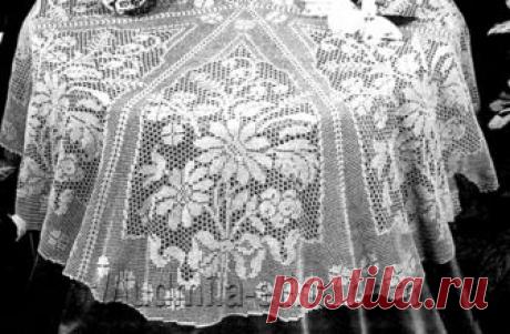 Филейная скатерть «Английский сад» Филейная скатерть «Английский сад». Схема вязания крючком