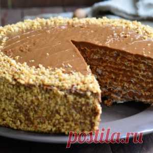 Проще простого Вафельный торт со сгущенкой и грецкими орехами