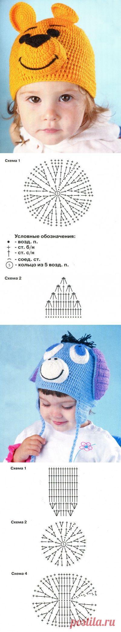 Вяжем забавные шапочки для малышей / Вязание крючком / Детская одежда крючком. Схемы