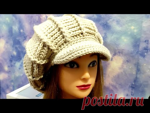 ЗИМНИЙ БЕРЕТ-КЕПКА крючком. Зимняя кепка для начинающих. - YouTube