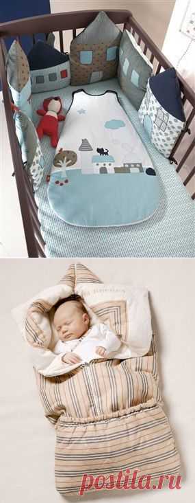 Домики для бортиков кроватки и конверт на прохладную погоду для малютки.